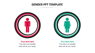 Two circular icons with a male figure in red and a female in teal, enclosed in black rings, representing gender distinctions.