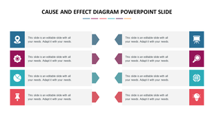 Two column layout with gray text boxes, featuring vibrant icons, and arrow connectors in blue, red, teal, and orange hues.