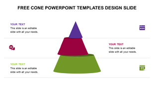 A slide with a three-tier cone design, featuring labeled sections and icons for each layer.