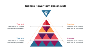 Layered triangle pyramid with a trophy icon on top and colored text captions on each side linked to four horizontal levels.