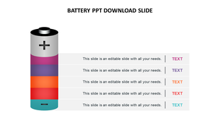 Vertical battery diagram showcasing five levels with colored bands and placeholders text areas.