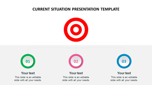 A red target icon at the top connected by lines to three circular numbered steps in green, pink, and blue.