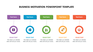 Business motivation template with five colorful sections for text and icons representing different business elements.
