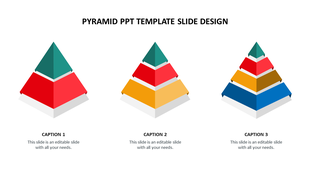 Layered pyramid designs in red, orange, blue, and green tones, arranged from simplest to most complex with captions.