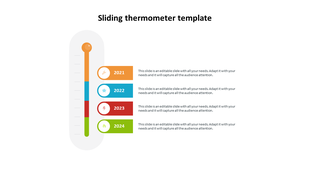 Vertical thermometer divided into four sections for 2021–2024 with colored labels and icons on the right.