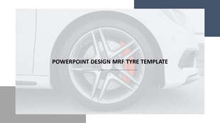MRF car tyre and wheel design with bold typography overlay on a minimalist blurred background.