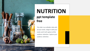 Vibrant slide design highlighting nutrition themes with an artistic layout and bold text.