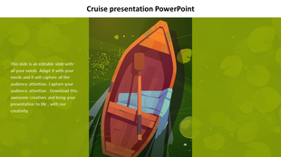 Stylized top view illustration of a wooden boat with an oar on a green water background, surrounded by lily pads and ripples.