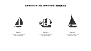 Cruise ship themed slide with three ship illustrations and sections for custom captions.