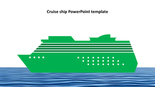 Green silhouette of a cruise ship on a blue ocean background, featured in a PowerPoint template.