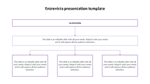 Entrevista template featuring a structured flowchart with boxes and arrows in a clean purple outline.