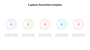Slide featuring five colorful options, each represented by a color coded circle.