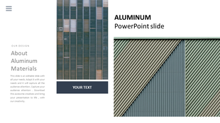 Modern aluminum panel designs displayed with a focus on vertical and slanted lines with a placeholder text area.