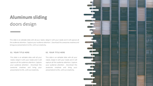 Aluminum sliding doors design template with a modern pattern on the right and text space on the left for details.