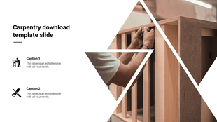 Carpentry PowerPoint slide with an image of woodworking and construction tools with captions on a white theme.