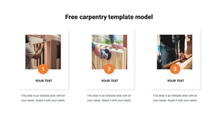 Carpentry template with three numbered images of woodworking processes, each with placeholders text areas.