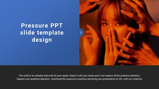 Creative slide with emotional imagery of pressure and stress, paired with editable text on a blue gradient background.