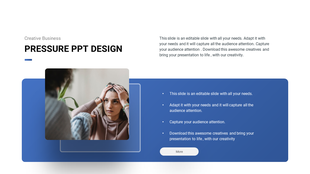 Pressure-themed slide featuring a photo overlay and placeholder text areas in a blue box.