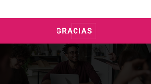 Professional Gracias presentation slide with vibrant colors and a smiling person at a meeting.