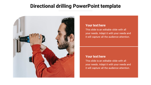 Directional drilling slide featuring a man drilling into a wall with text sections.
