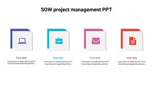 A row of four document icons in purple, blue, pink, and red, with corresponding descriptions below.