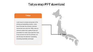Gray Tokyo map outline linked to a rectangular orange text box, set on a white background.