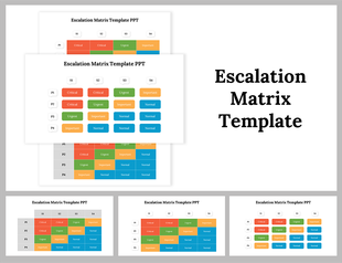 Escalation matrix slides with colorful multiple layouts showing priority levels P1 to P4 across scenarios S1 to S4.