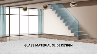 A PPT slide design featuring a modern interior with glass stair railing and large windows, with the text.