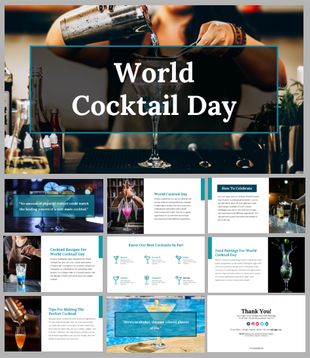 A vibrant slides for World Cocktail day, with tips on cocktail recipes, food pairings, and how to celebrate this fun occasion.