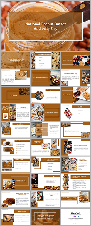 National peanut butter and jelly day slides, featuring a jar of peanut butter and information on the day’s celebration.