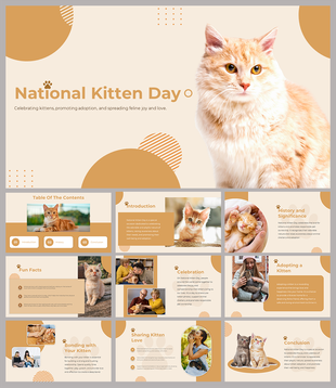 National Kitten day slides celebrating kittens, promoting adoption, and spreading joy with fun facts and bonding tips.