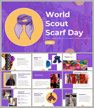 World scout scarf day slides showcasing scout scarves, global impact, and cultural significance.