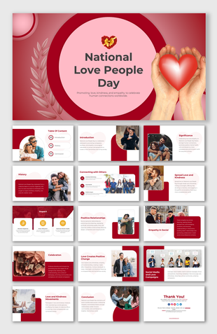 Slide deck celebrating National Love People day with topics on empathy, building positive relationships, and promoting love.