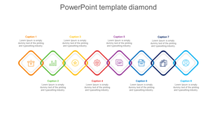 Supply chain diagram with eight diamond shaped icons in a row, each connected to a caption above or below. 