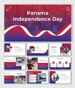 Panama independence day slide deck with patriotic colors, national flag, and cultural imagery.