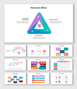 Network diagram with central icon connected to five colored circles representing concepts like engagement and value.