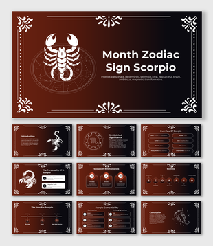 Diagram highlighting Scorpio Zodiac sign with its symbol, personality traits, and compatibility in relationships.