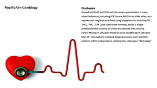 A PowerPoint slide format and saving options, illustrated with a heart rate graphic, displaying information about file formats.