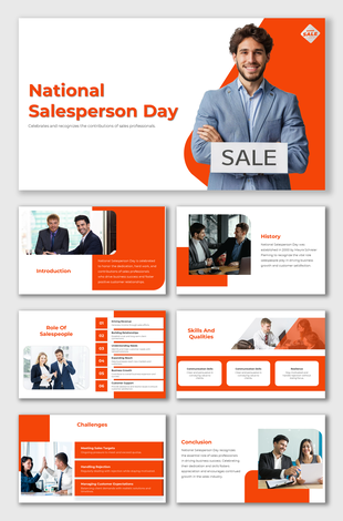 Overview of National Salesperson Day with sections on sales roles, skills, and industry challenges.