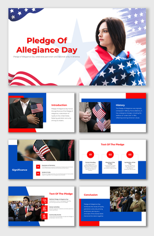 Presentation for Pledge of Allegiance Day, covering its history, significance, and unity symbol for Americans.