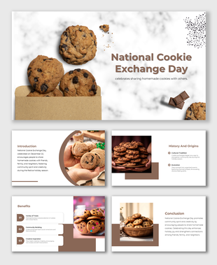 National Cookie Exchange Day presentation with cookie photos, festive design, community focus, and brown text holders.