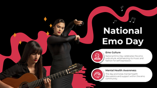 Presentation cover for National Emo Day, showcasing music, self-expression, and themes of mental health support.