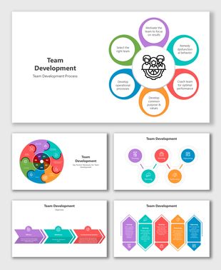 Infographic depicting the stages and processes of effective team development and collaboration.
