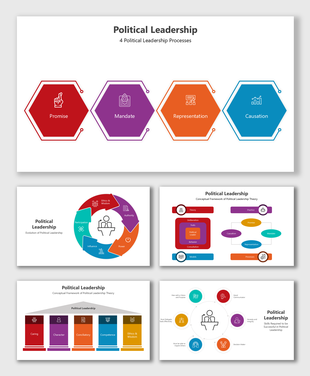 Infographic of political leadership processes, highlighting key stages from promise to causation.