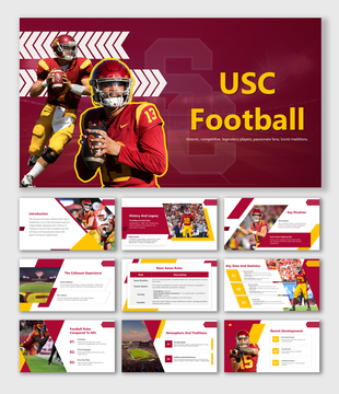 USC Football slides with team history, key rivalries, stadium experience, game rules, fan culture, and recent updates.