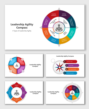 Leadership Agility Compass with four types: context-setting, stakeholder, creative problem-solving, and self-leadership agili