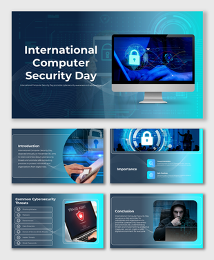 Presentation slides highlighting International Computer Security Day and cybersecurity awareness.