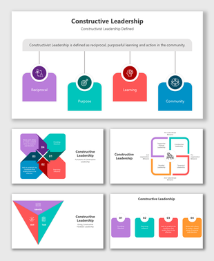 Constructive leadership template with vibrant icons, layouts, and sections for feedback, principles, and behavior models.