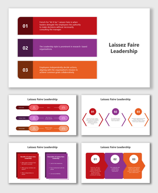Slides on Laissez-Faire Leadership PowerPoint with colorful placeholders and creative layouts for presentation needs.