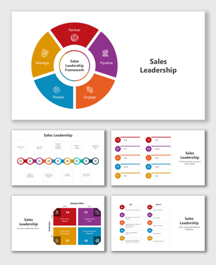 Sales leadership slides with vibrant visuals, clean layouts, and structured placeholders for professional content display.